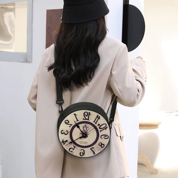 Women Novelty Round Clock Zippered Purse Tote Shoulder Bag Gift - Picture 2 of 6